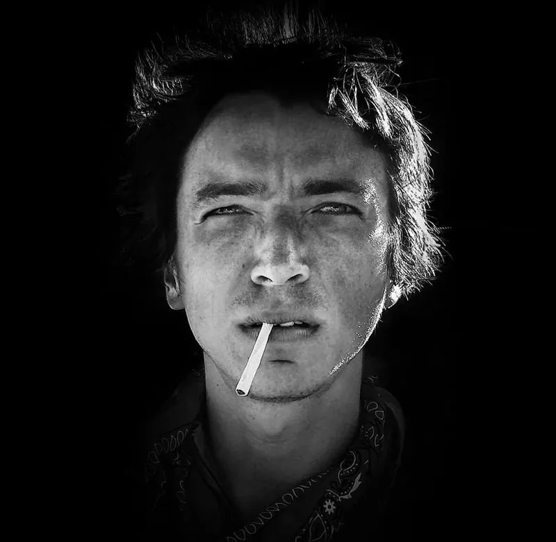 Black and white portrait of a hiker on the Pacific Crest Trail